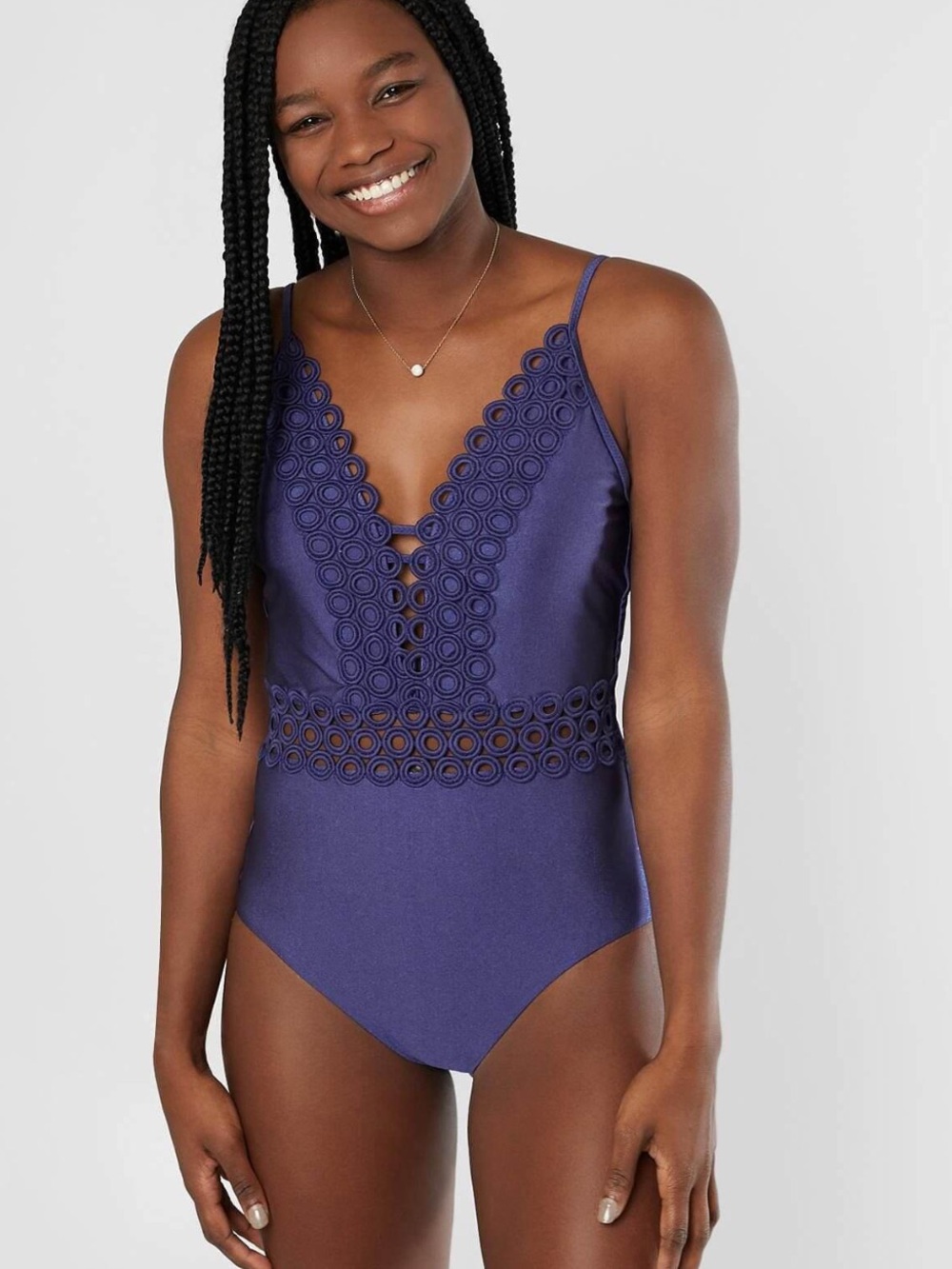 NWT BECCA by Rebecca Virtue Siren Crocheted Trim One Piece Swimsuit $124 - Picture 1 of 6